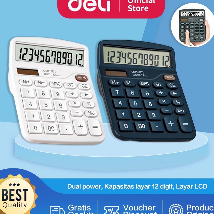 

C6369 Deli Desktop Calculator Kalkulator Meja 12 Digit Dual Power Layar LCD TE837C