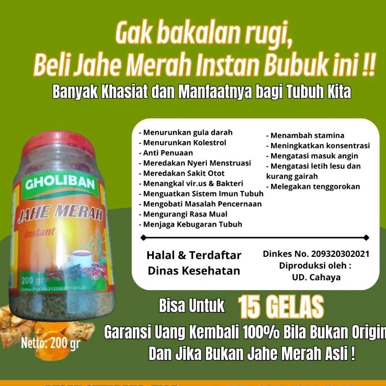 

Jahe Merah Bubuk Instan Gula Aren Untuk Masuk Angin Batuk Ampuh 200Gram