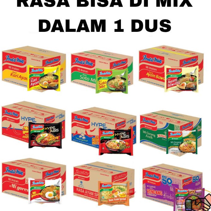 

55 COD Indomie Goreng Soto Ayam Bawang Hype Abis Kari Ayam BISA MIX 1 Dus Isi 4 pcs