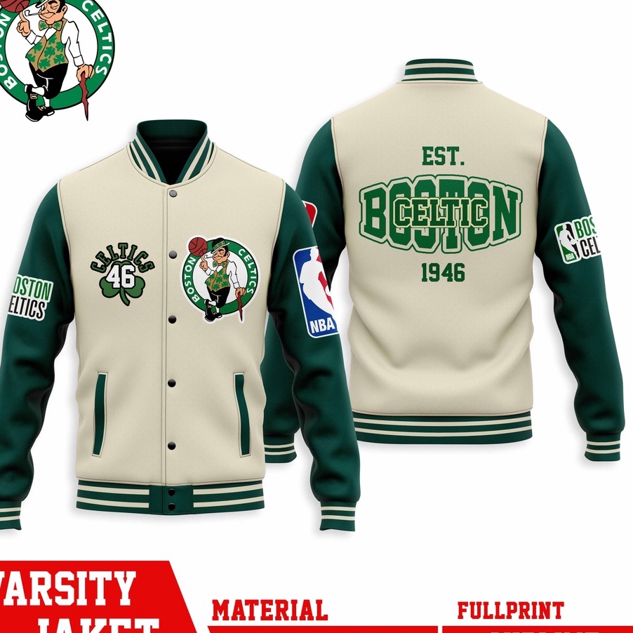 Terkini VARSITY JACKET TEAM BASKETBALL SERIES CELTICS 46 BOSTON
