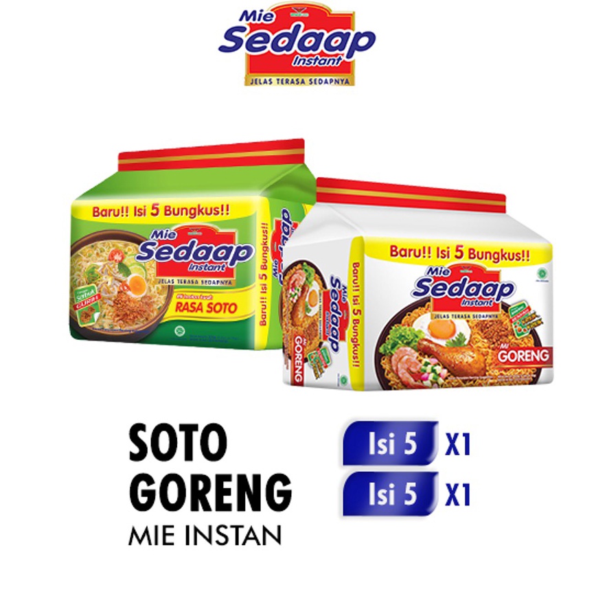 

V44859 Mie Sedaap Soto 75 gr isi 5 Mie Sedaap Goreng 9 gr isi 5