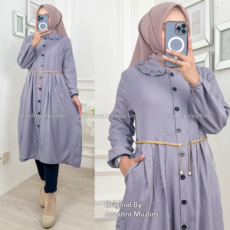 Splash AM  ORIYA Long Tunik Wanita FREE BELT Katun Shakila Kancing Aktif  Atasan Tunik Muslim Wanita