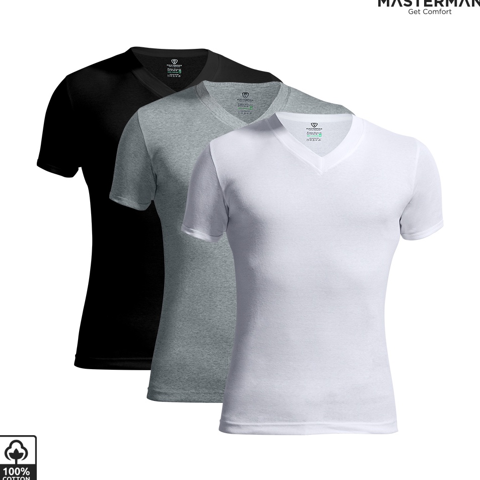 Flash Voucher  Kaos Oblong V Neck Pria Dewasa MASTERMAN Kaos Dalam Pria Katun Tubular Bodysize Side 