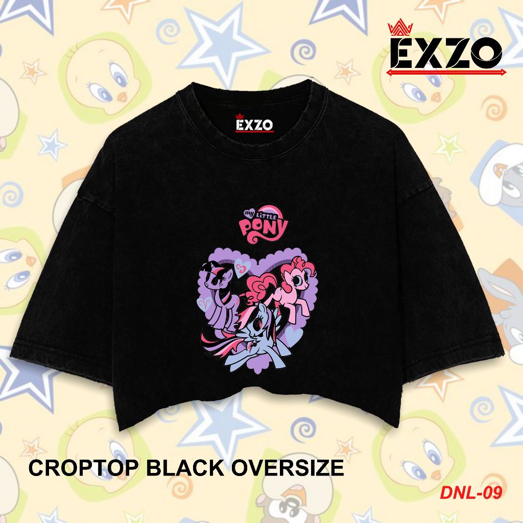 EXZO Kaos CROP TOP TWEETY CARTOON BLACK  Oversize / SLIMFIT KATUN tshirt kaos TWEETY CARTOON