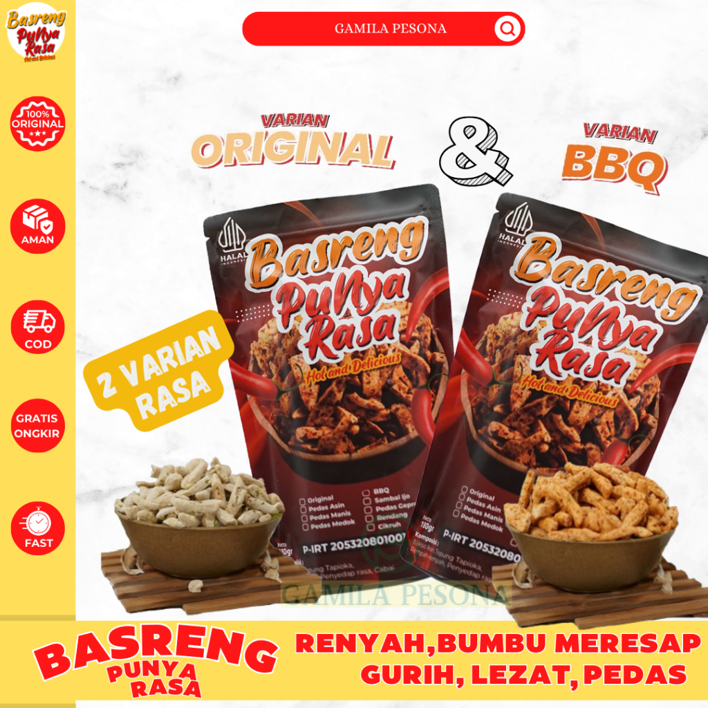 

Basreng Original dan BBQ tanpa bahan pengawet Isi 2 Bks Lebih Hemat dan Banyak Pilihan Rasa