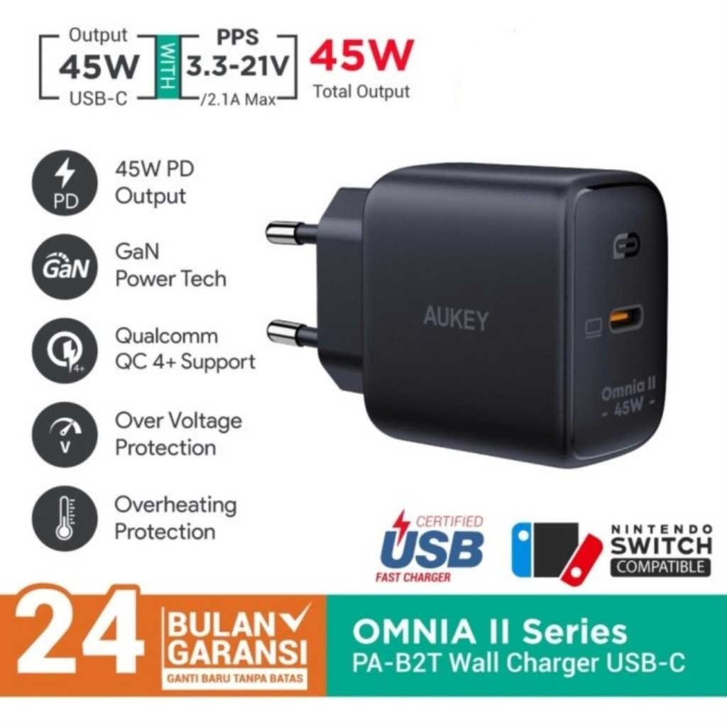 Aukey Kepala Charger PA-B2T USB-C PD 3.0 45W