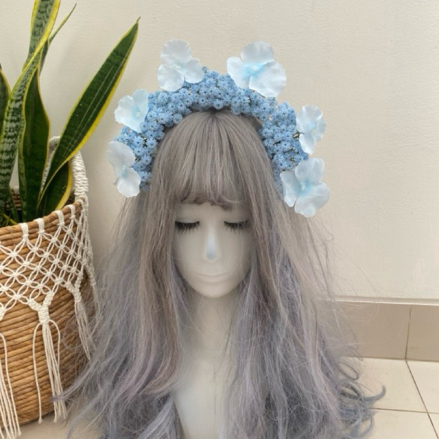 flower crown hijab BABY BREATH blue bando bunga anak murah artficial rivine factory