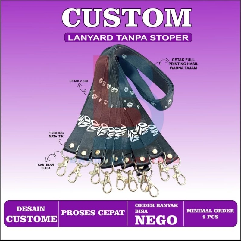 

Tali id card lanyard costum printing 1,5 cm 2 sisi tanpa stoper / tali lanyard id card custom printing sublim