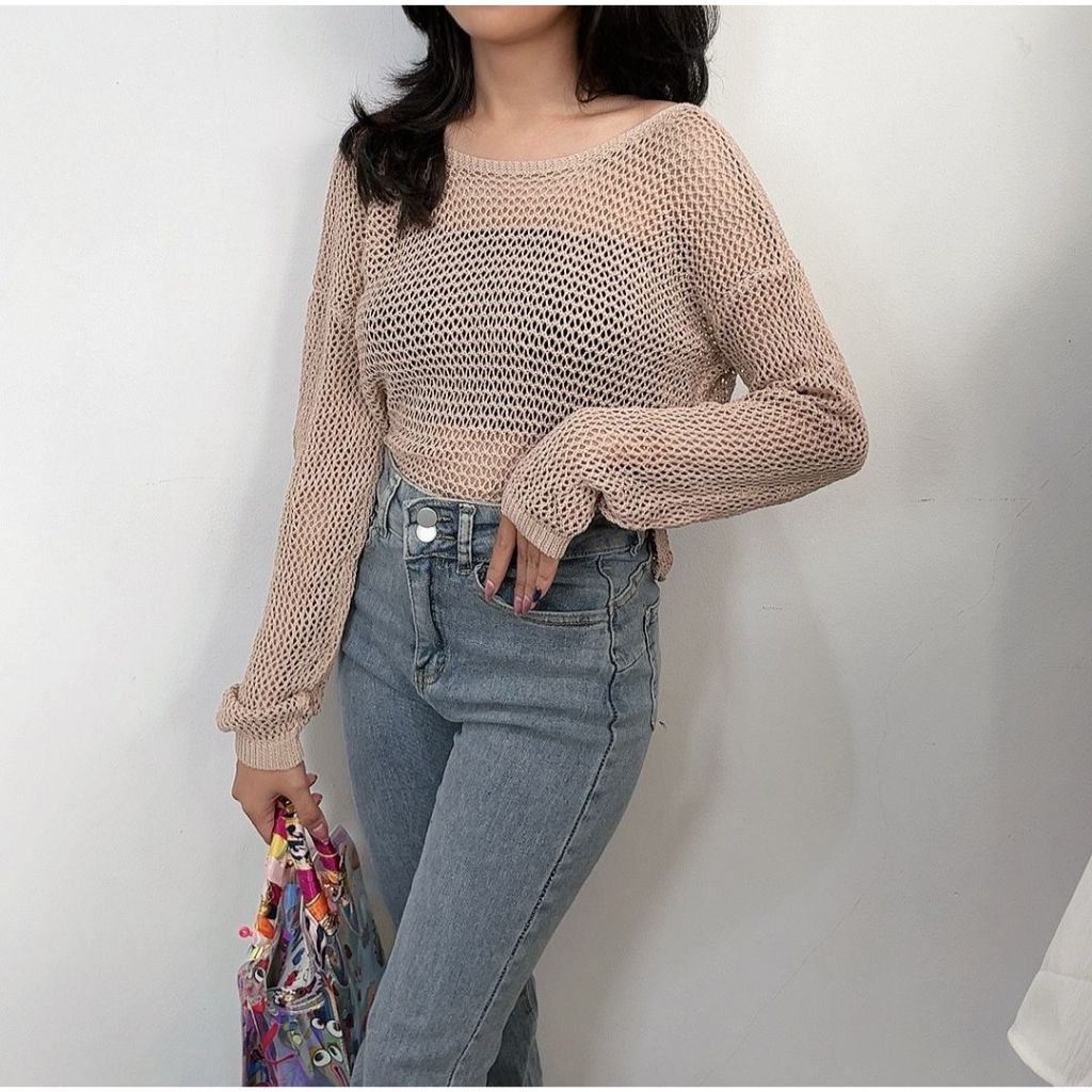 Mesh Outer Back Pearl | Outer wanita jaring belakang mutiara | Outer Jaring Wanita