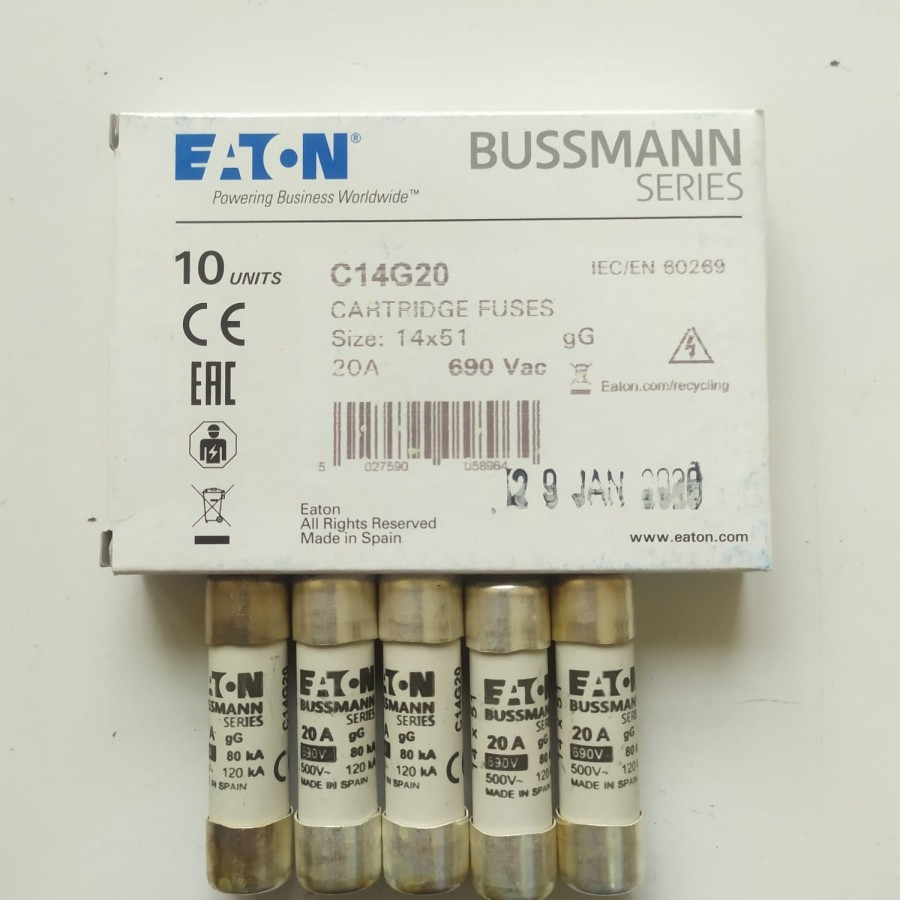 Fuse Bussmann C14G20 14x51 20A 690V 120KA Fuse Bussmann C14G20 14x51 20A 690V 120KA