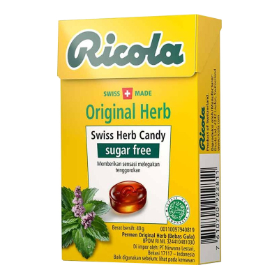 

RICOLA SWISS ALPINE HERBS PERMEN LEMON MINT SUGAR FREE 40 GR/CANDY HERBAL/CEMILAN/MINT/SUGAR FREE