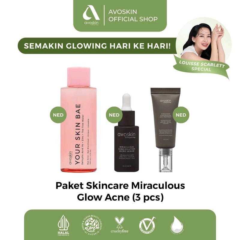 Paket Skincare Avoskin Miraculous Glow Acne (3 pcs) (YSB Toner Salicylic Acid + MAS Acne Serum + MAS
