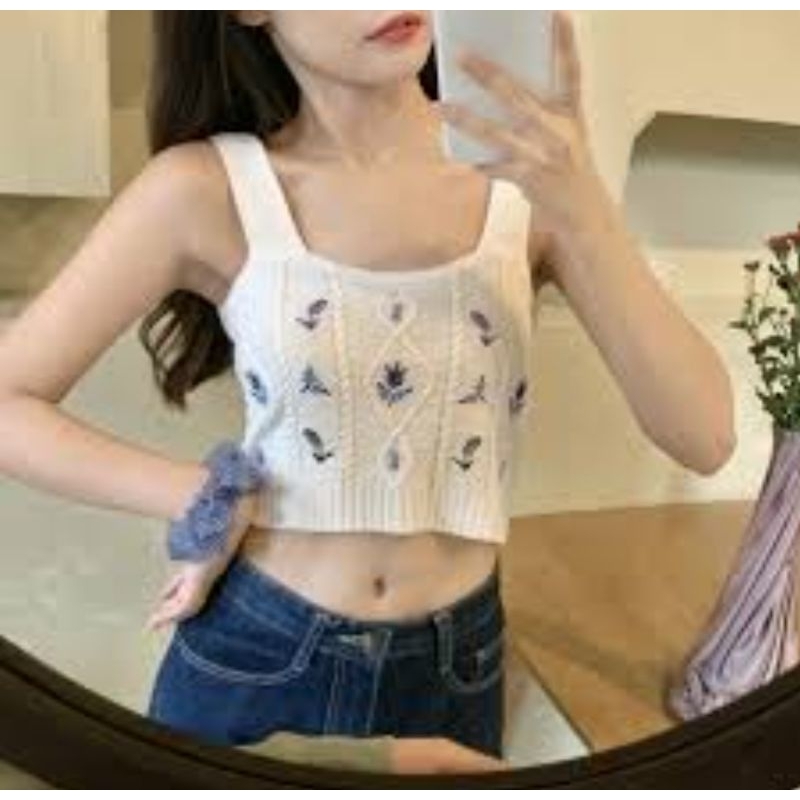 Rajut Knit Jepang Tanktop Croptop Kaos Lengan pende panjang, Night Top, Swankiss Dress