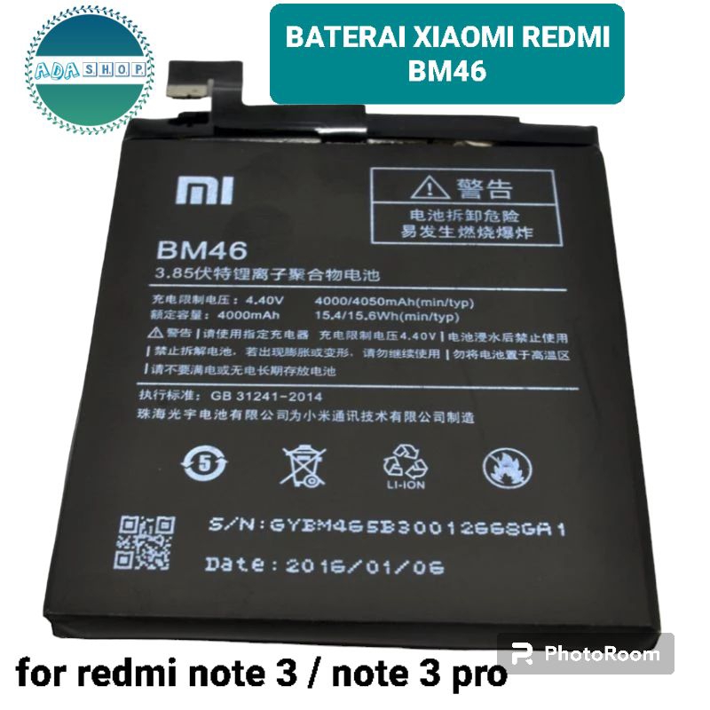 BATERAI XIAOMI BM46 FOR BATERAI REDMI NOTE3 / NOTE 3PRO ORIGINAL