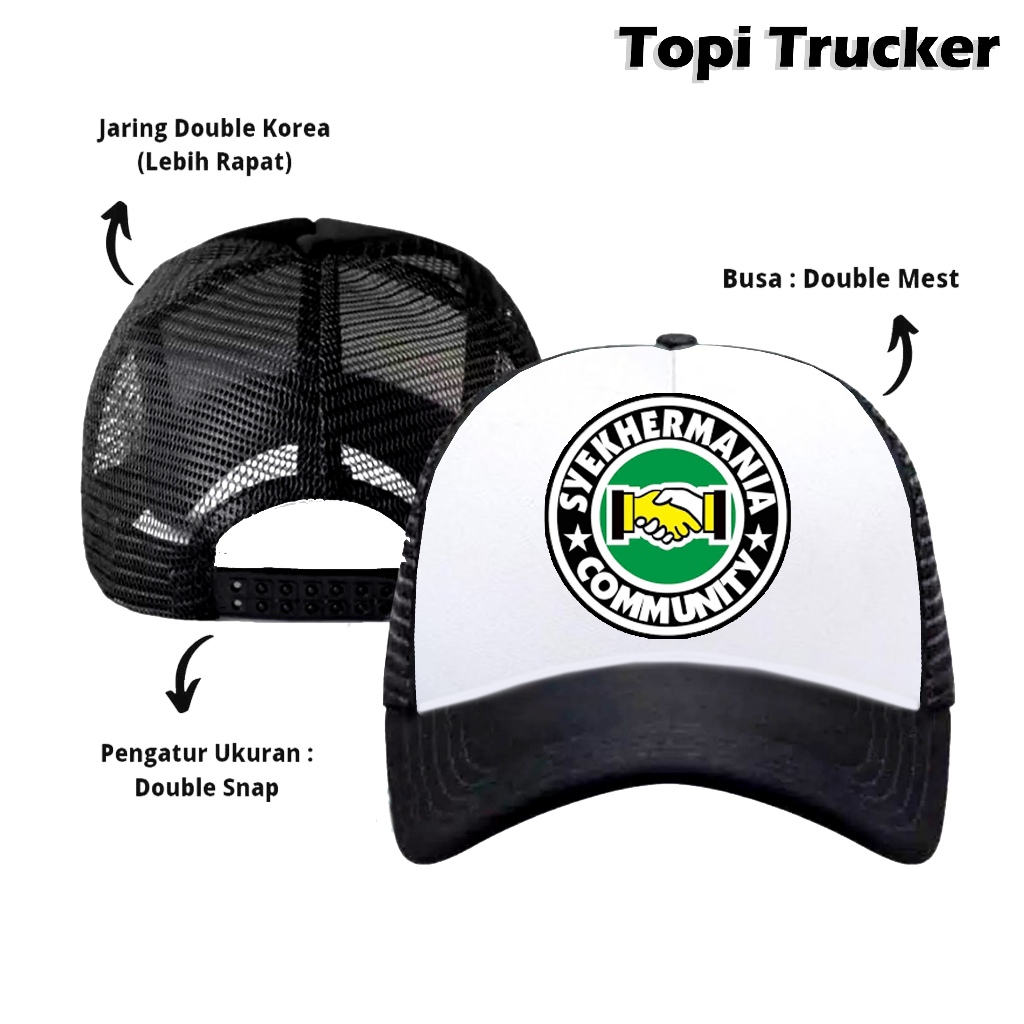 CGN - Topi Syekhermania Syeckher Mania Syekher Mania Topi Pria Wanita Trucker Jaring Custom Sablon L