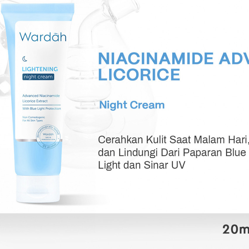 Wardah Lightening Night Cream - Krim Malam dengan Advanced Niacinamide - Menyamarkan Bekas Jerawat -