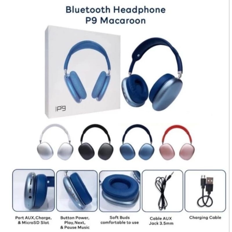 Headphone Bluetooth P9 Macaron Extrabass Earphone Bando Bluetooth Wireless P9 Macaron