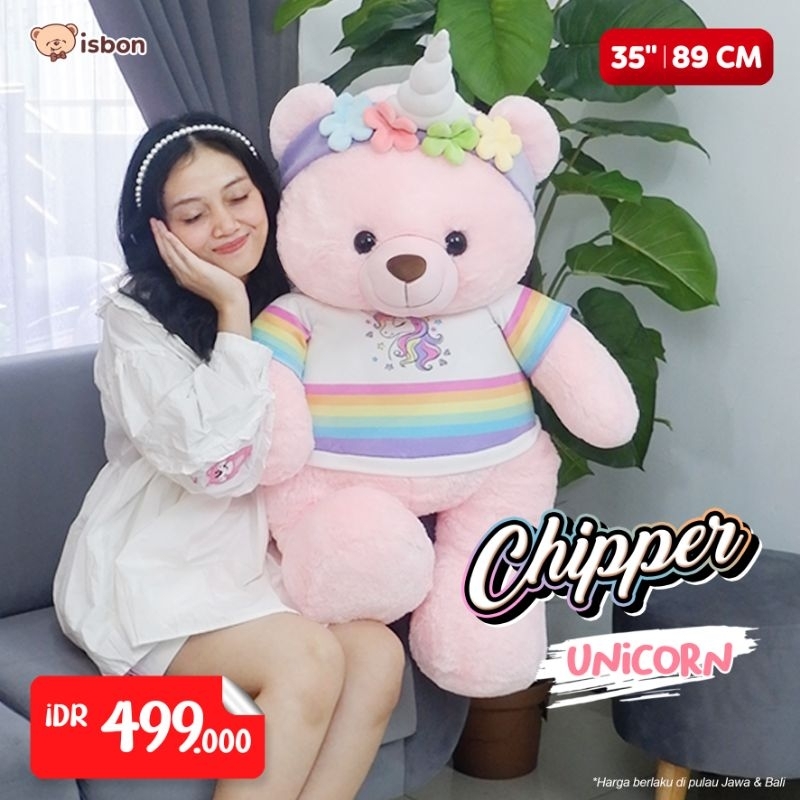 Boneka beruang chipper baju unicorn, toro, bon, fox jumbo 89cm ori istana boneka