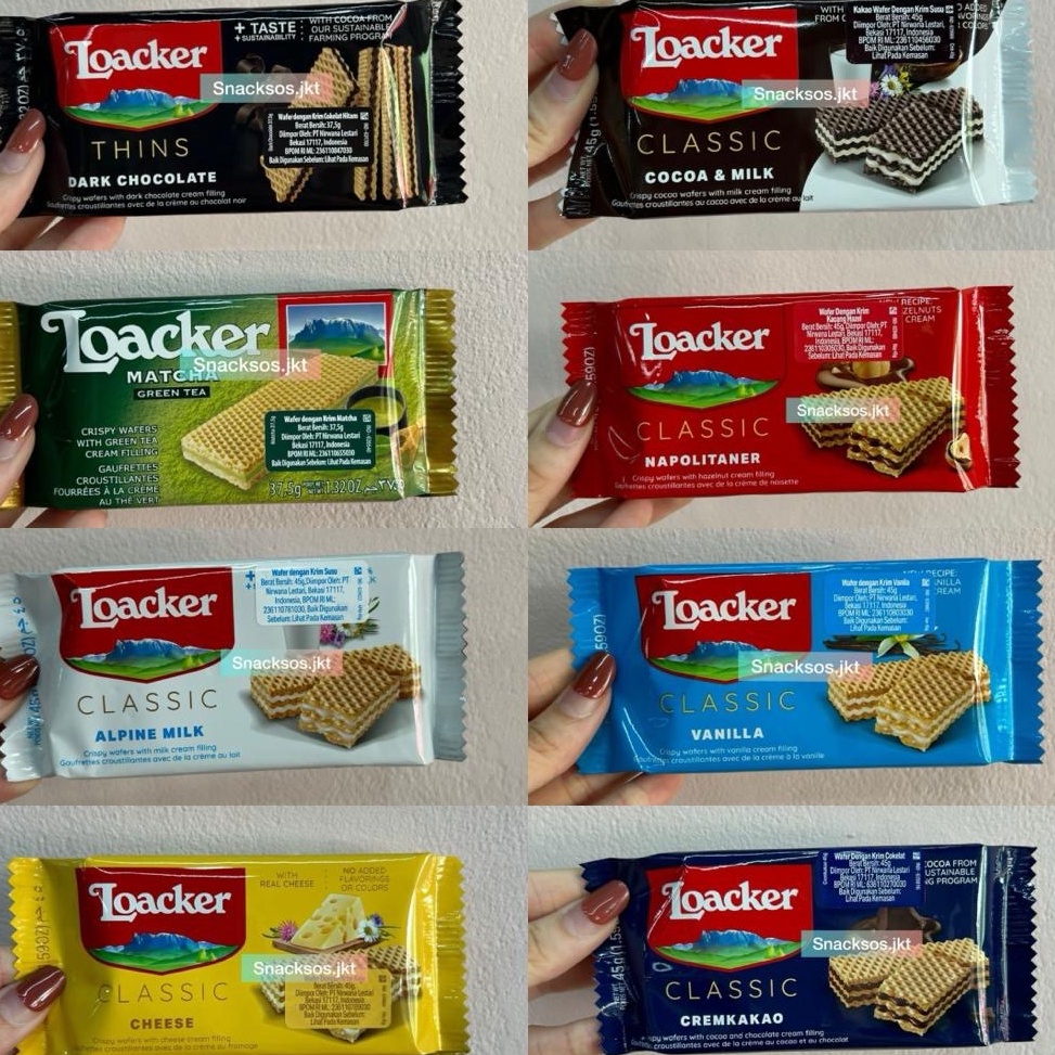 

GROSIR LOACKER WAFER CLASSIC THINS COCOA MILK DARK CHOCOLATE MATCHA GREENTEA NAPOLITANER ALPINE MILK VANILLA CHEESE CREMKAKAO