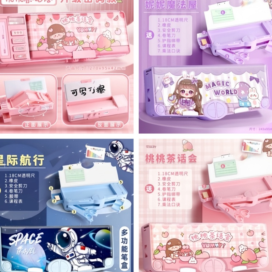 

XC26619 Tempat Pensil Multifungsi Motif Unicorn Dinosaurus Astronot Untuk Anak TkKotak Pensil Pola Kartun Lapisan Ganda Tunggal dengan Rautan Kapasitas