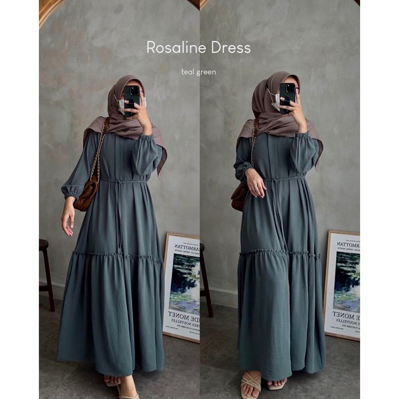 Dress wanita ROSALINE gamis crinkle airflow homedress maxy kekinian