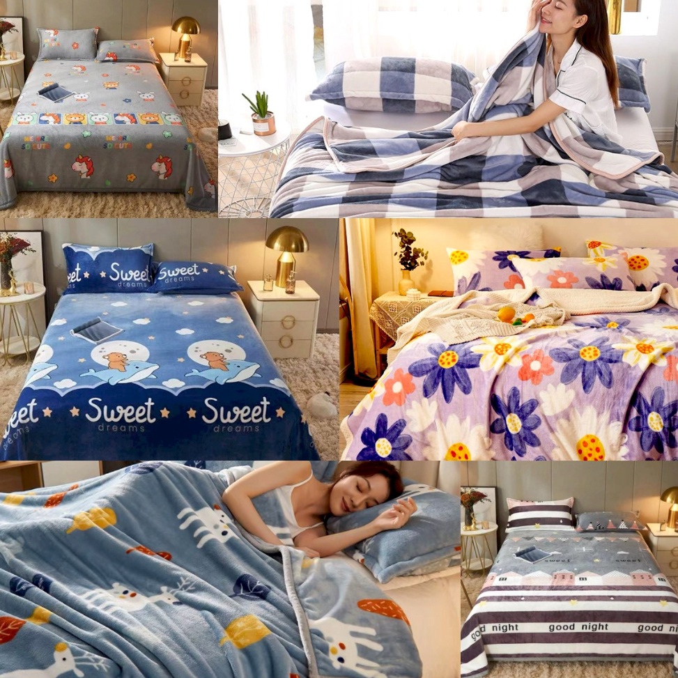 PROMO ALE Selimut Bulu Halus Dewasa Motif Aesthetic Ukuran 14x2 Terlaris StrawberryMimt Shop