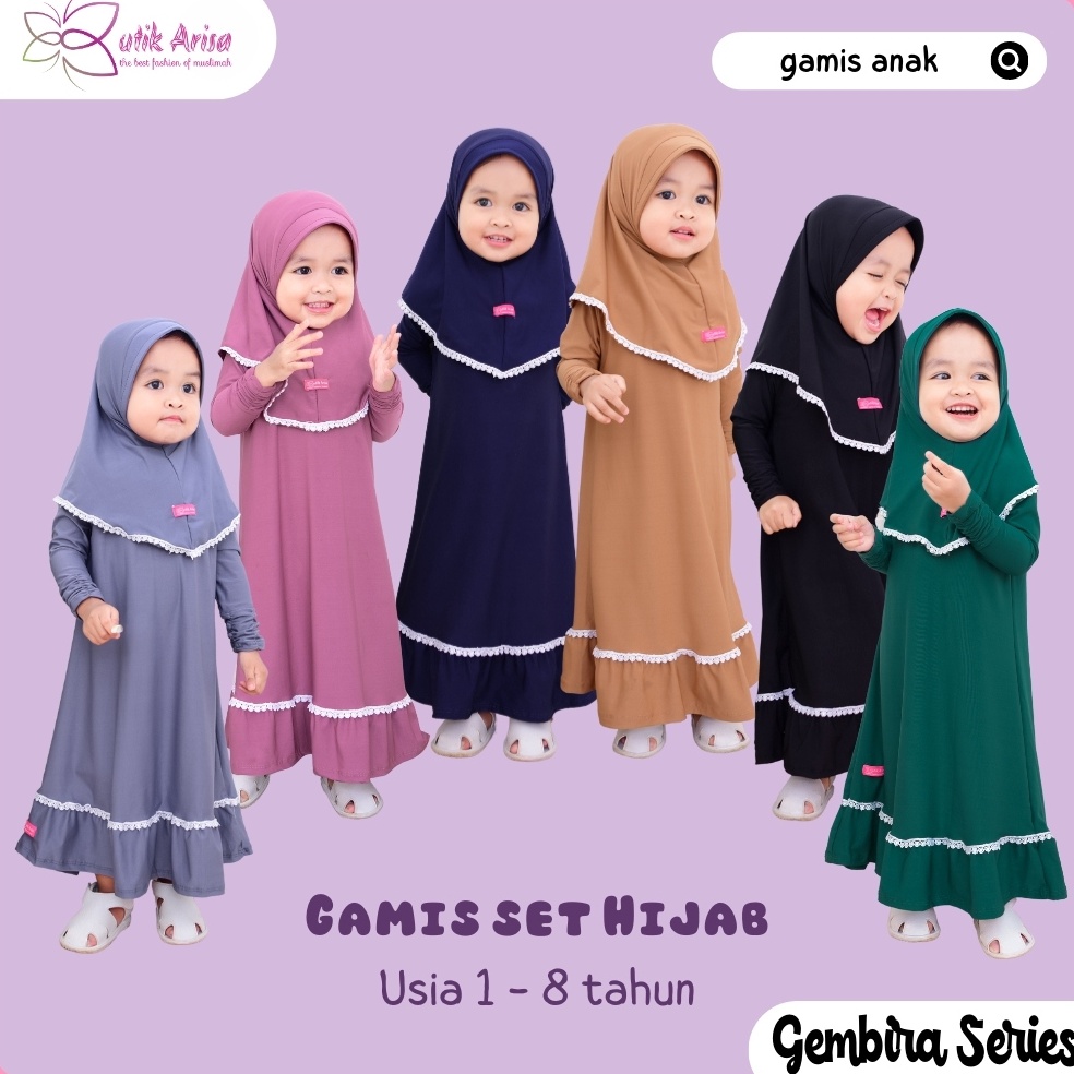 PROMO ALE Gembira Series Gamis Anak Set Hijab  Pakaian Muslim Anak Perempuan  Gamis Balita  Stelan M