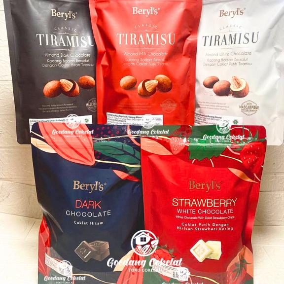 

MURAH LEBAY Beryls Beryls Classic Tiramisu Almond Green Tea Milk White Dark Chocolate With Dried Strawberry 3g