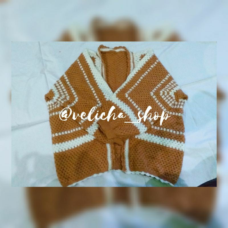 Cardigan Perempuan Premium / Cardigan Rajut Motif Persegi / Cardigan Rajut Oversize / Jaket Rajut Ha