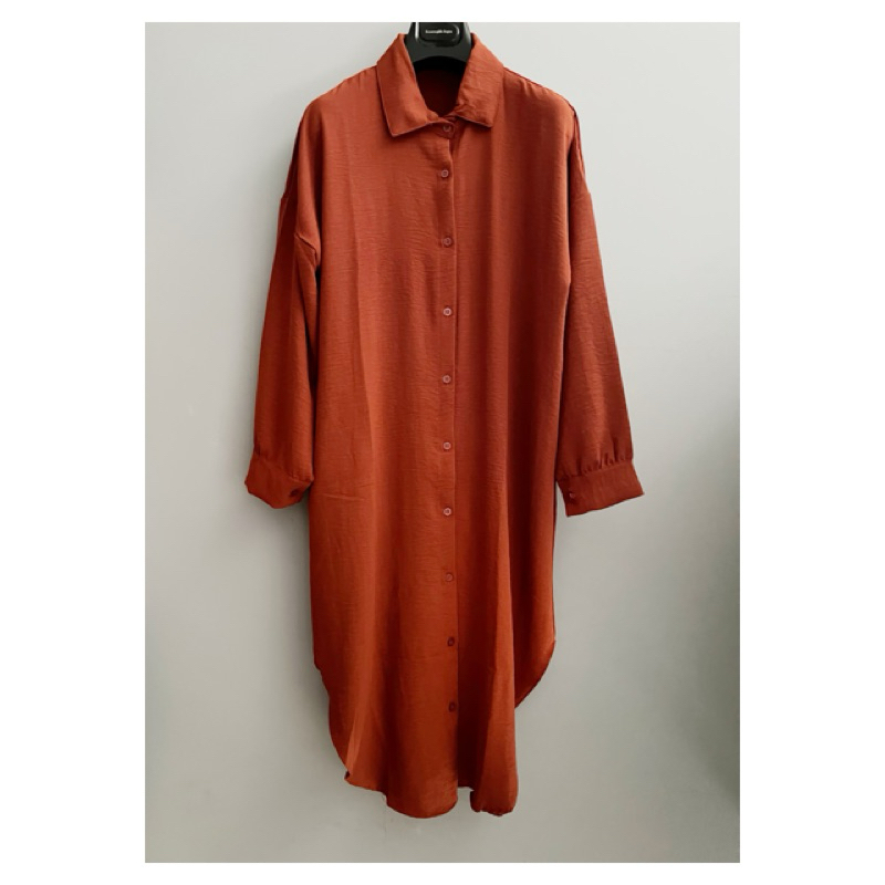 Kemeja Blouse Atasan Tunik Panjang Crinkle, Coklat Bata (G039)