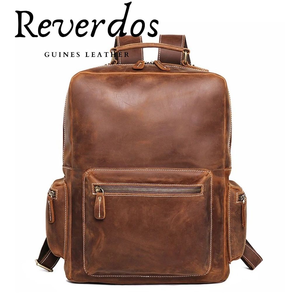 Tas Ransel Kulit Asli Retro Crazy Horse Pria - Ransel berpergian Bisnis Kulit Asli