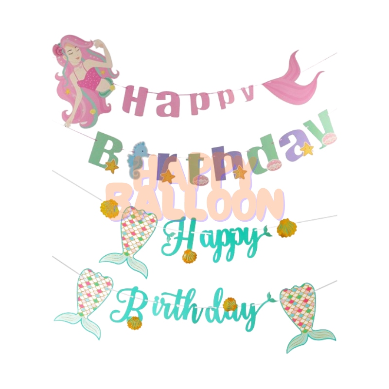 HappyBalloon Banner Happy Birthday Mermaid