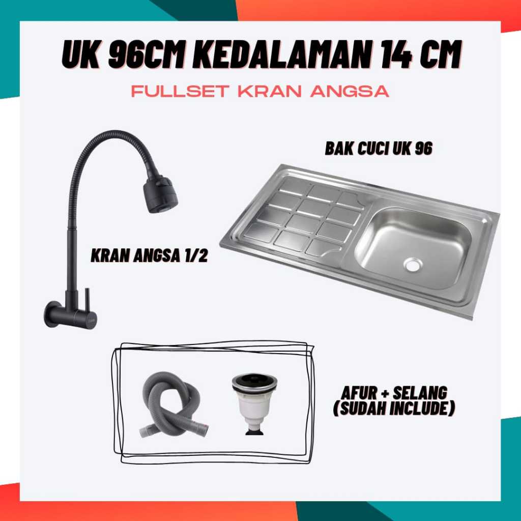 Bak Cuci Piring Ukuran 96 Cm Stainless Lengkap