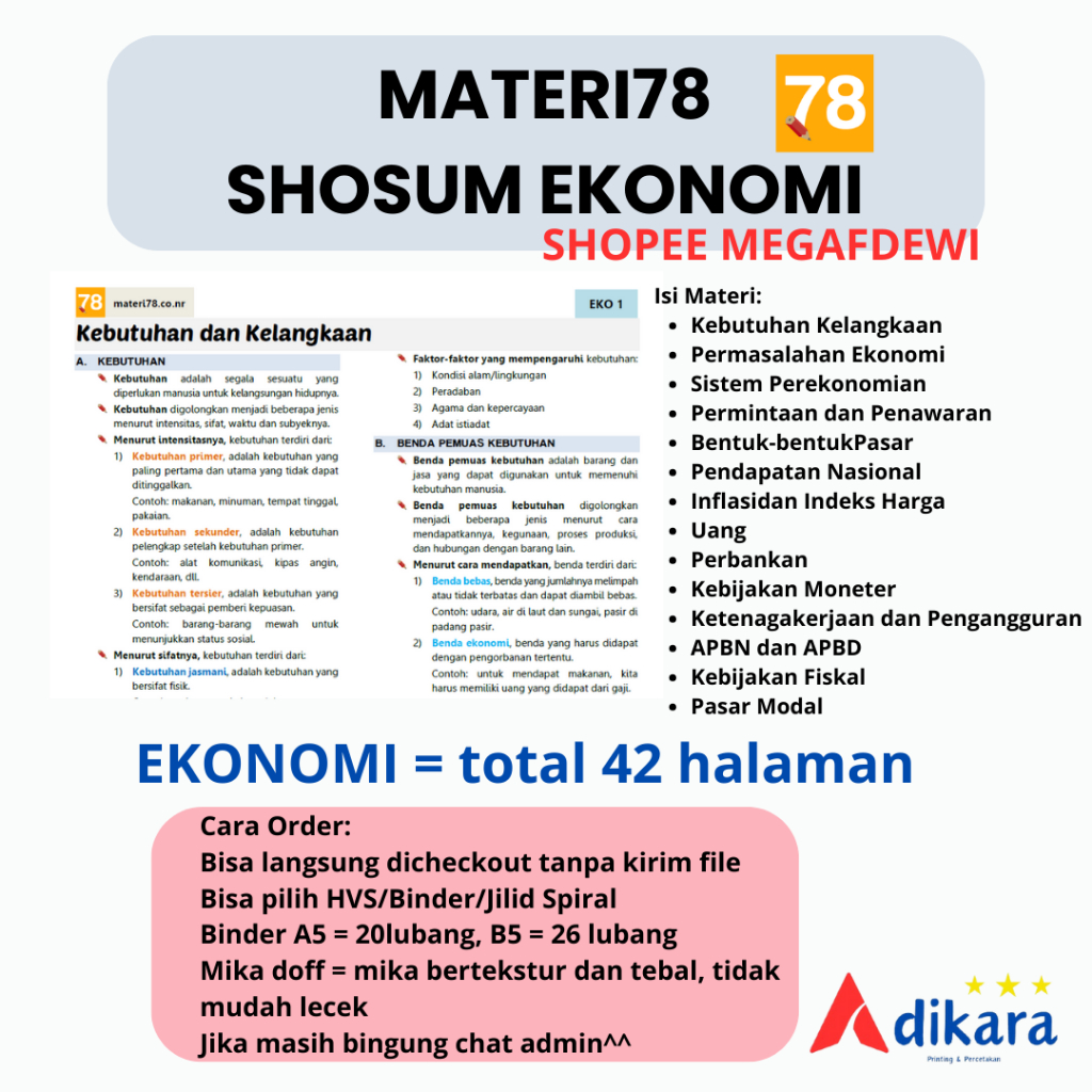 MATERI78 EKONOMI | 2 SISI BOLAK-BALIK | CETAK BERWARNA
