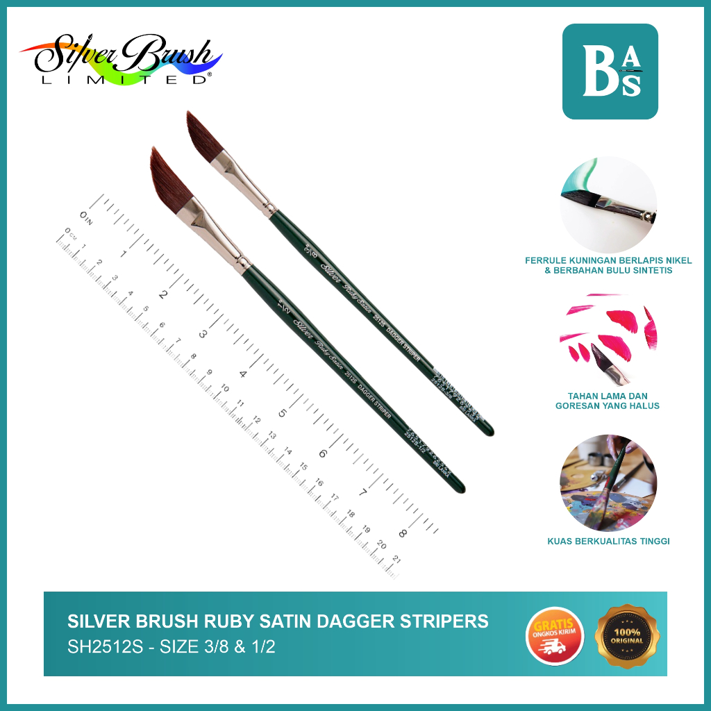 

Kuas Cat Silver Brush Ruby Satin Dagger Stripers s512s - Size 3/8 & 1/2