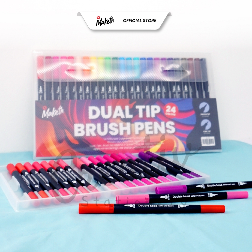 

Brush Pen Spidol Kaligrafi Hitam Dual Sided 2 Sisi Black 24W 24 Warna Bp-24Wbl MAKETH