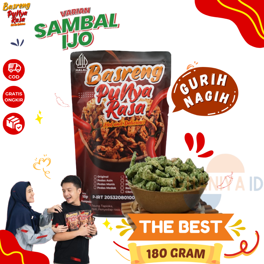 

Basreng Punya Rasa Sambal Ijo Bumbu Melimpah Gurih Kriuk Enak Halal Pedas Bumbu Cabe Hijau Isi 180gr