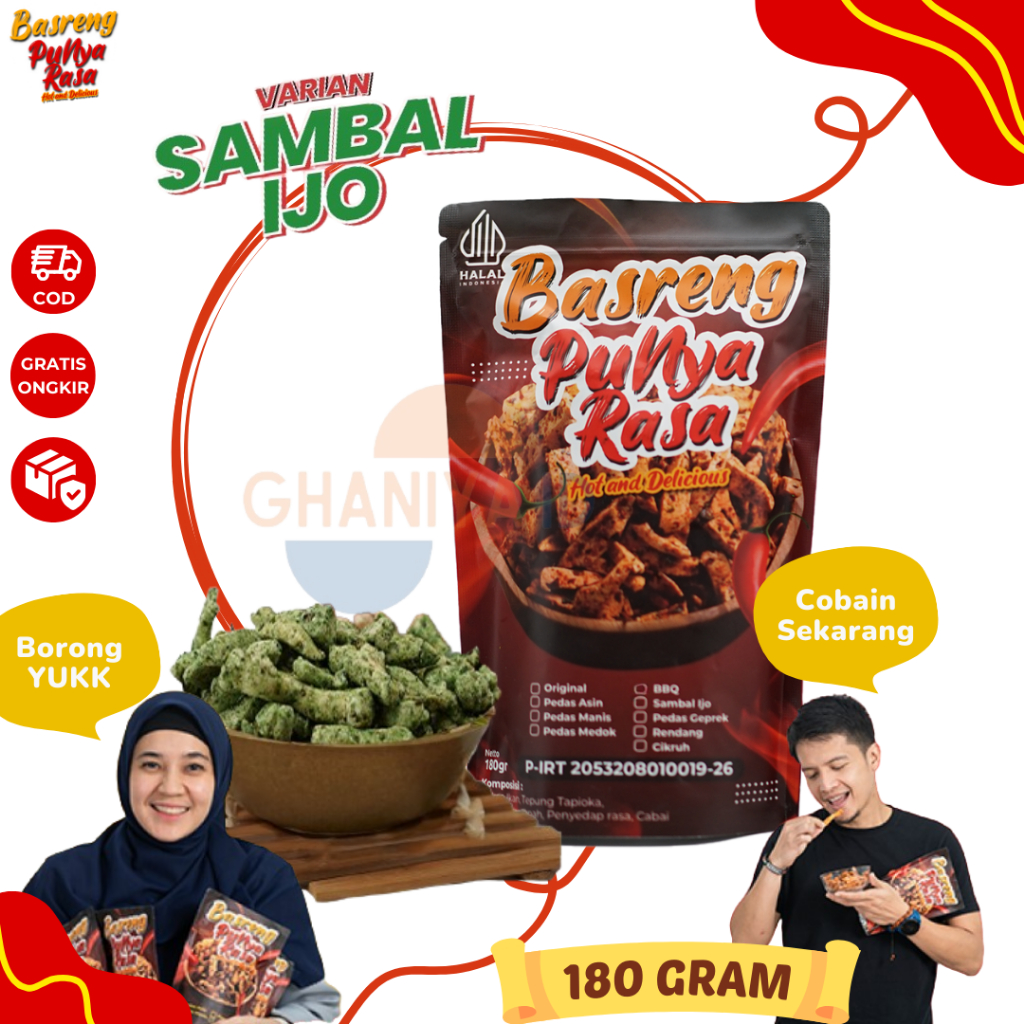 

Basreng Punya Rasa Sambal Ijo Ekstra Daun Jeruk 180gr Bumbu Pedas Lekoh Melimpah