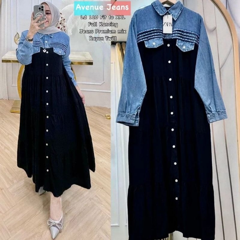 DRESS MUSLIM, Fashion Muslim, gamis Jeans. Baju gamis, fashion wanita, Avenue Jeans Dress