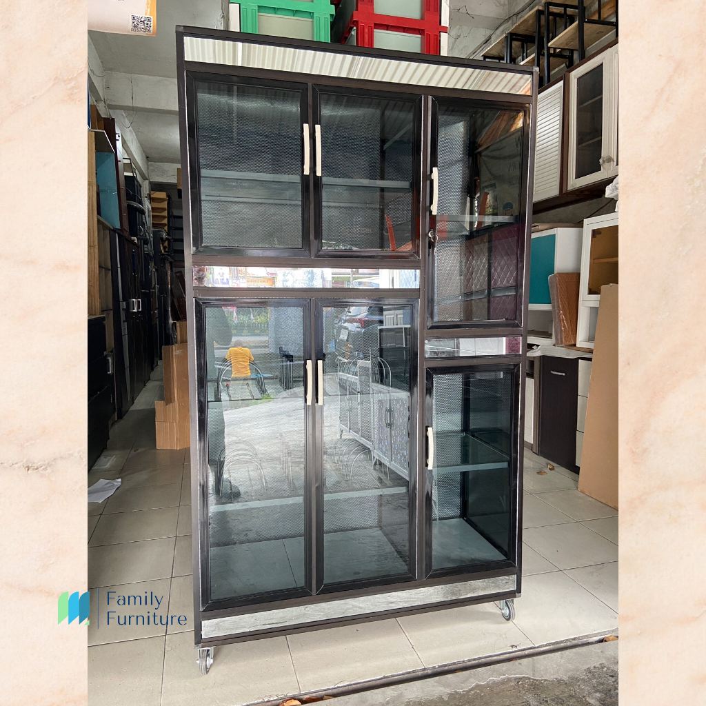 Rak Piring Minimalis Tempahan Aluminium Kaca Hitam Polos