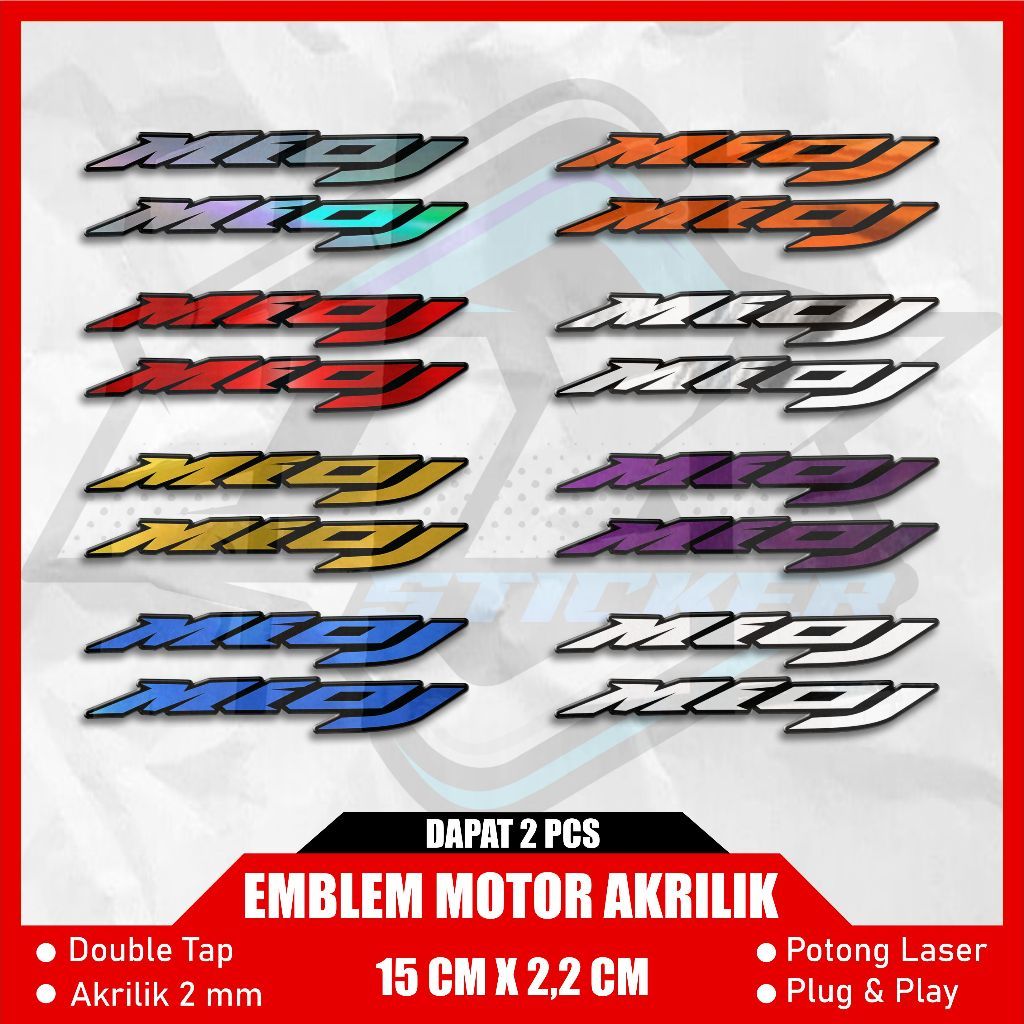 2PCS Emblem Motor MIO J / Emblem MIO J Timbul / Emblem Akrilik 2mm + Doubel Tape Foam ( DAPAT 2 PCS 