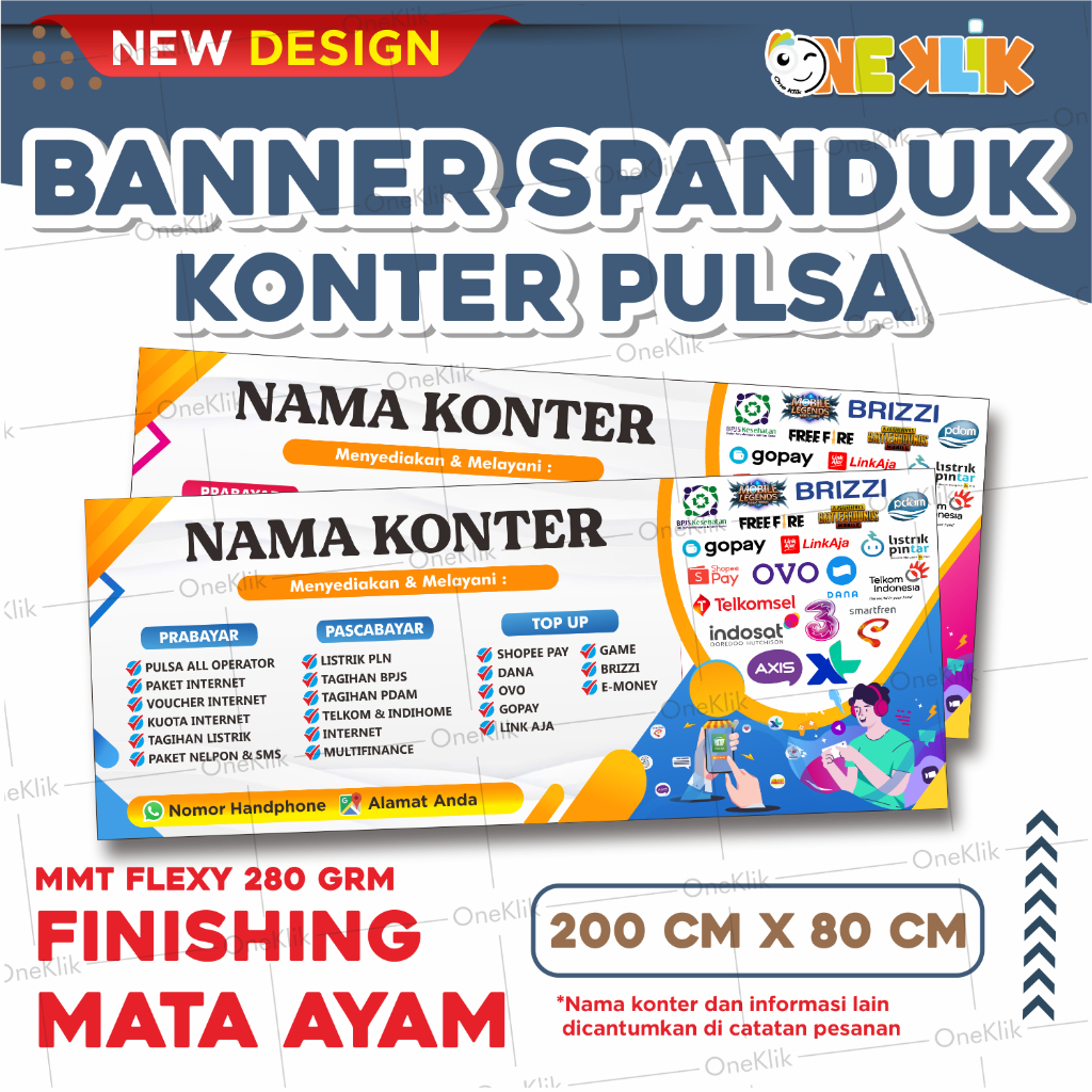 Spanduk Banner Konter Pulsa/ Banner Spanduk Konter Murah / Aksesoris Konter / Variasi Gradasi -ONEKL