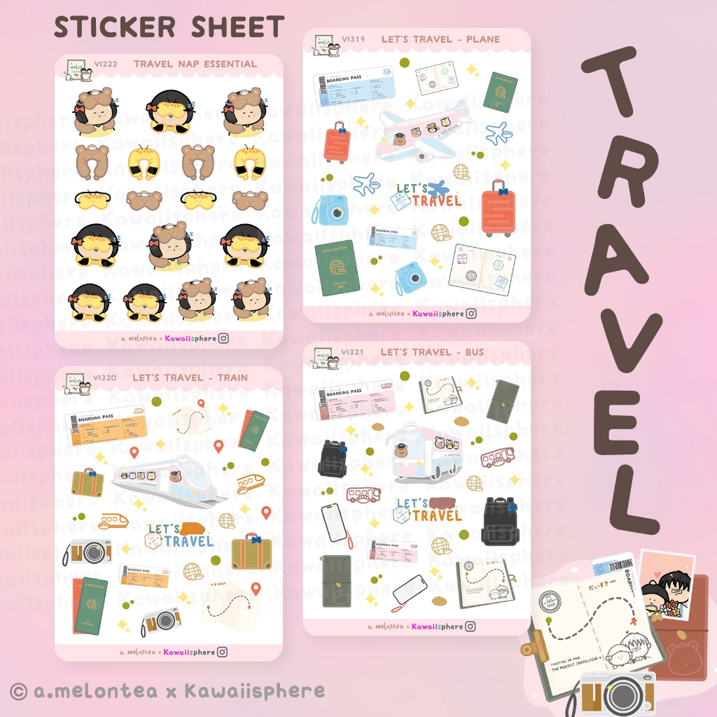 

Sticker Sheet Travel Series by a.melontea | Regular / A6 Ring Binder Stickers | Stiker Planner / Jurnal Holiday