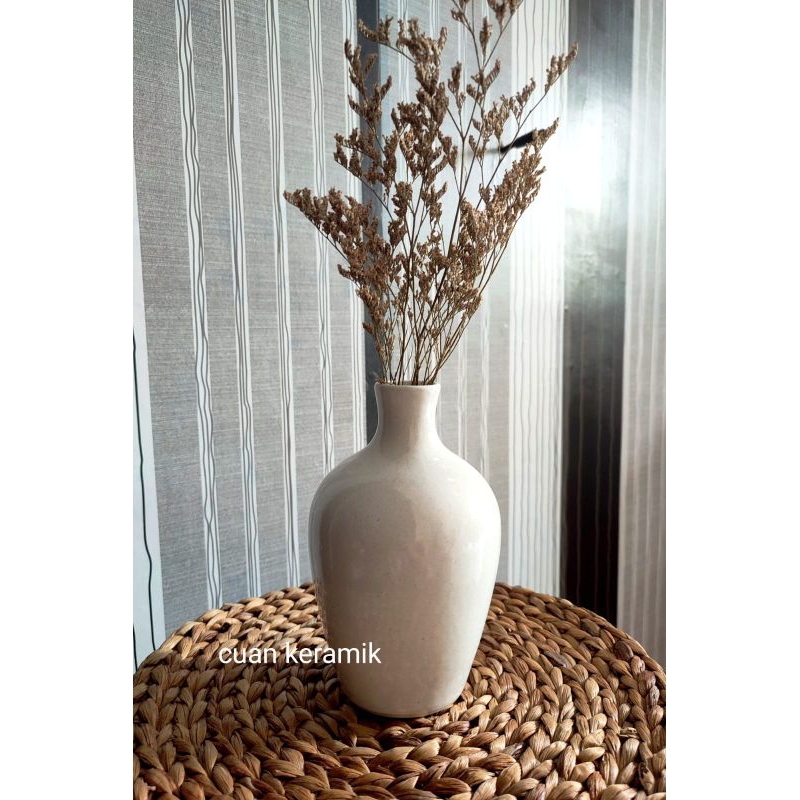 VAS BUNGA KERAMIK GUCI S PUTIH POLOS
