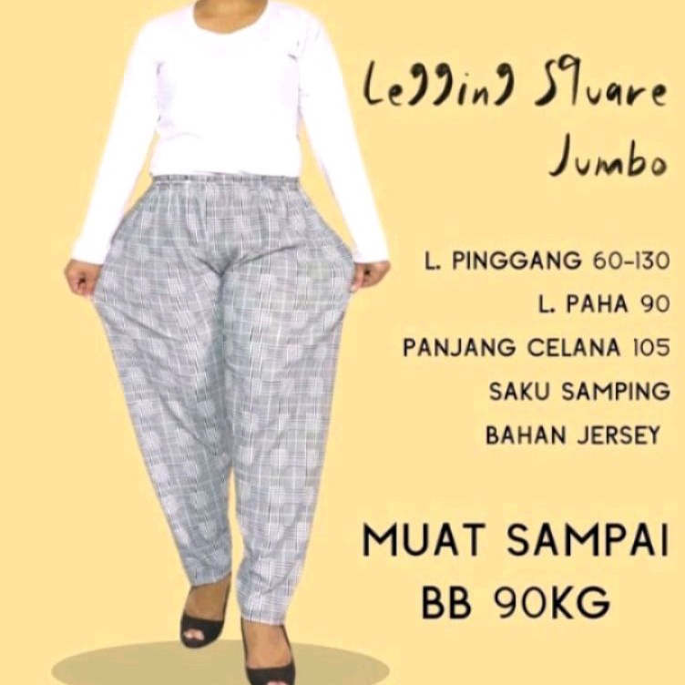 celana panjang wanita jumbo legging motif kotak square XXL