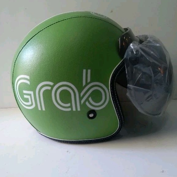 Helm Retro Bogo dewasa full kulit motif Grab