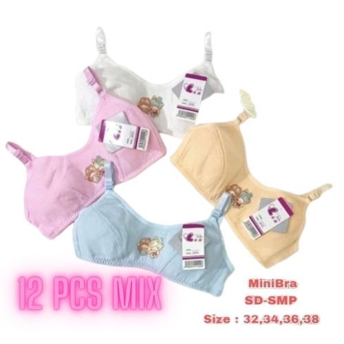 Bra Pelajar Anak Perempuan Remaja ISI 12 HELAI Bahan Katun Busa Tipis Polos Bra SD SMP/SMA 11-18 th