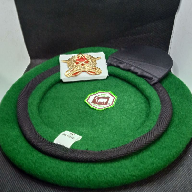 paket baret infanteri plus emblem/baret hijau infanteri