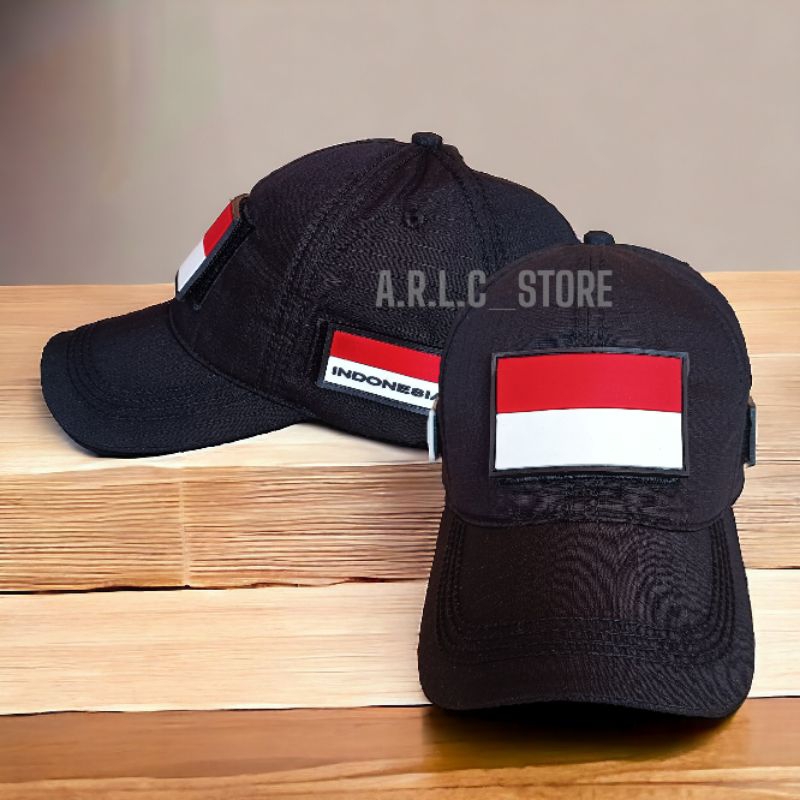 topi bdu tactical bendera indonesia merah putih baseball caps velcro plus 3 patch rubber