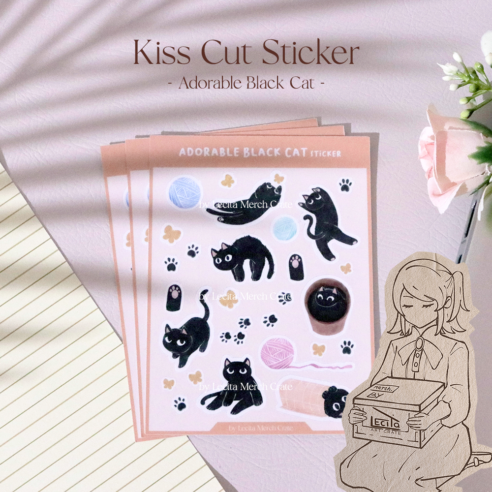 

Adorable Black Cat - Kiss Cut Sticker Sheet | Stiker Gambar Kucing Hitam Lucu (untuk hiasan dan jurnal) Vinyl